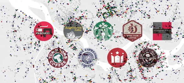 Cafe density pattern across Seoul neighborhoods.